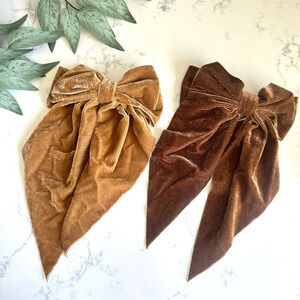 Velvet Bow Hair Clips - Gold and Brown